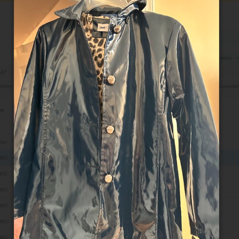 Jane Post XS Navy/Teal Detachable Hood Iconic Princess Rain Slicker Jacket NWT